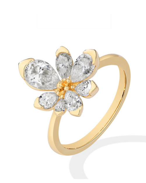 Anillo Flor · Moissanita Talla Pera