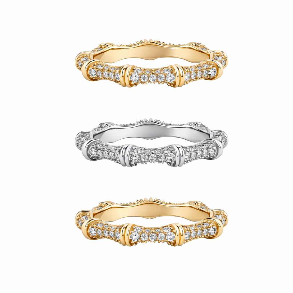 Anillo Bambú Pavé · Moissanita