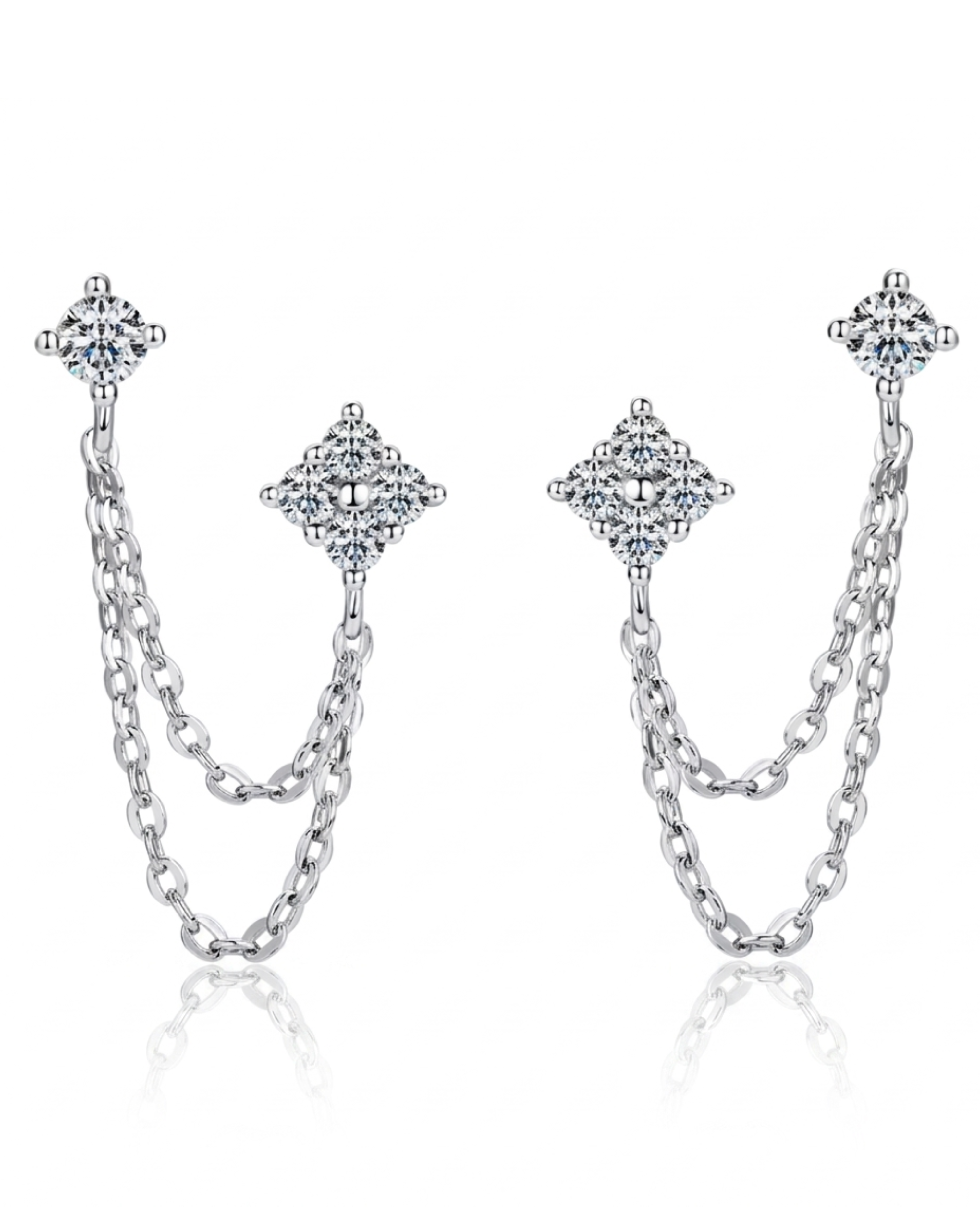 Pendientes Estrella Cadena · Doble Piercing Moissanita