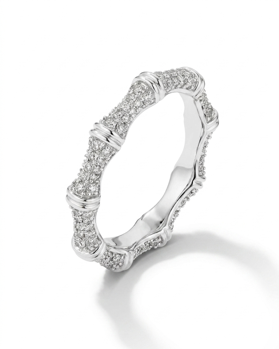 Anillo Bambú Pavé · Moissanita
